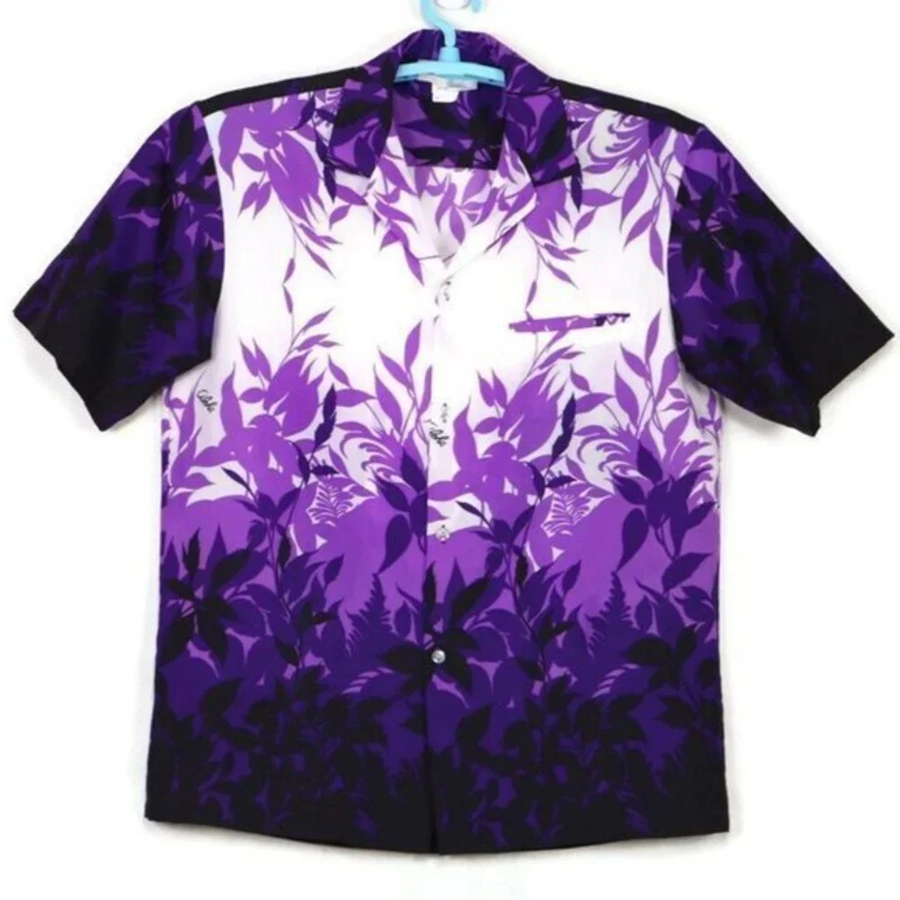 Vintage Royal Creations Hawaiian Camp Shirt‎ Purple White Floral Aloha M Medium